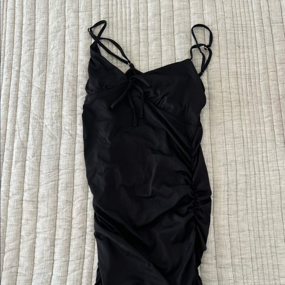 Black ruched mini dress
